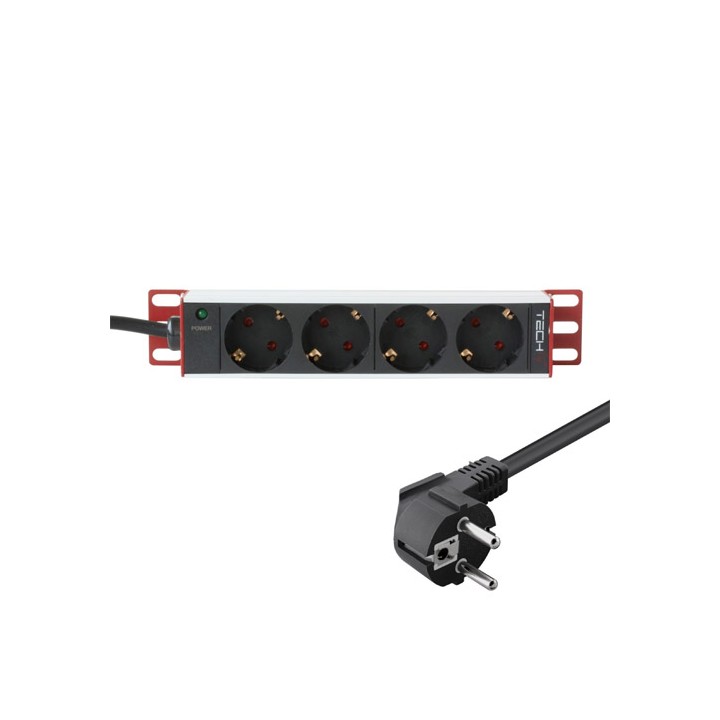 Multipresa 4 posti da Rack 10'' Spina Schuko Angolata 1U