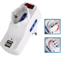 Adattatore rotante 3 prese con spina italiana 16A e 2 Usb Carica
