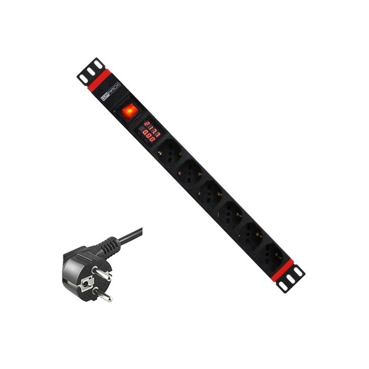 Multipresa 8 Posti da Rack 19" Schuko con Interruttore e misuratore di corrente
