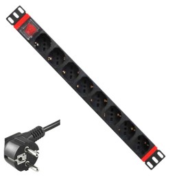 Multipresa 8 posti ITA/Schuko da Rack 19'' con interruttore e spina Schuko