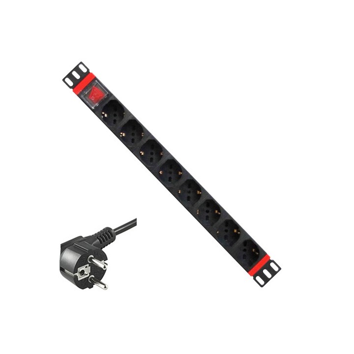 Multipresa 8 posti ITA/Schuko da Rack 19'' con interruttore e spina Schuko