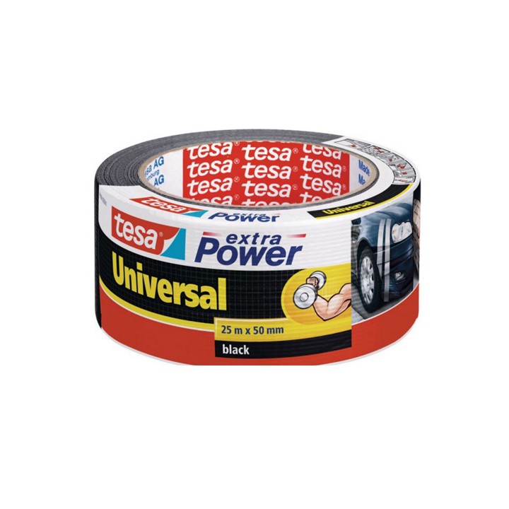 Potente nastro adesivo telato multiuso, 25m x 50mm, nero