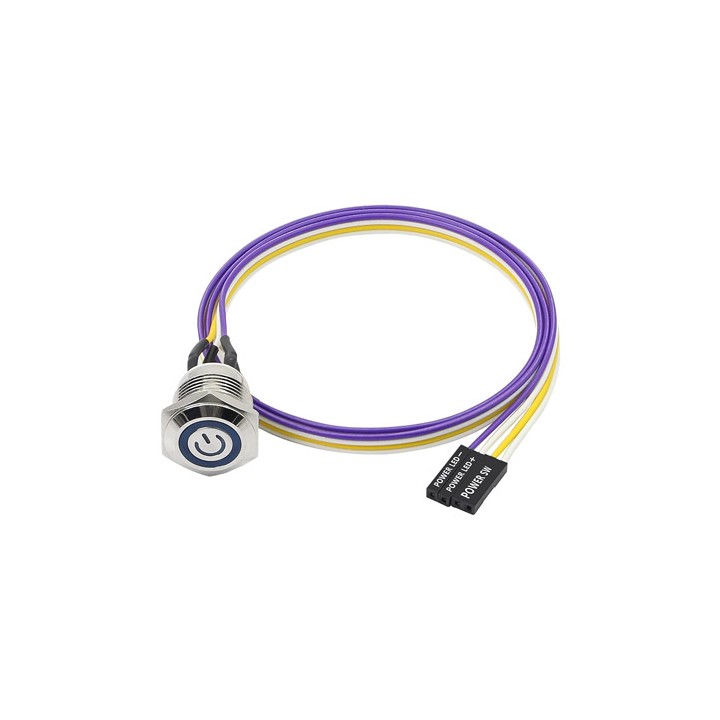 Pulsante in metallo da 16 mm, con prolunga da 60 cm, interruttore con LED blu e simbolo, adatto come interruttore