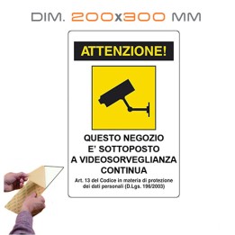 Targa Adesiva Videosorveglianza 200x300mm Lucida