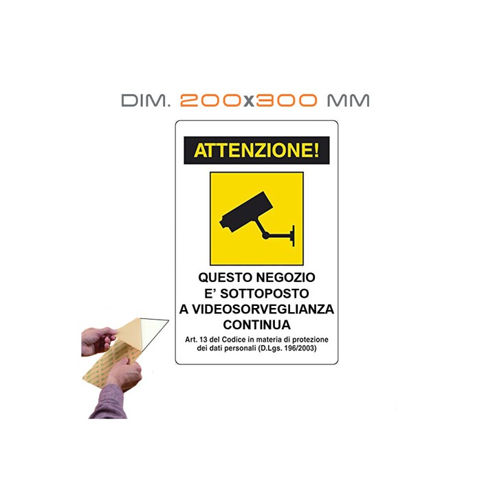 Targa Adesiva Videosorveglianza 200x300mm Lucida