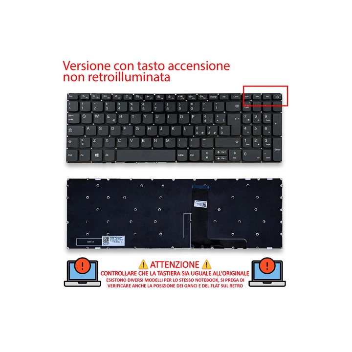 Tastiera Italiana Lenovo IdeaPad 330S-15, 720S-15, V130-15, V330-15, senza frame, colore grigio scuro