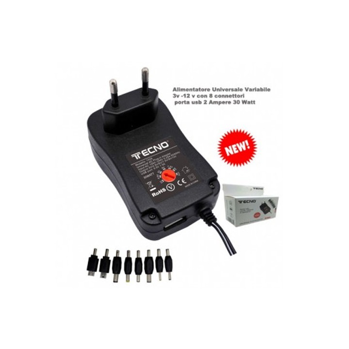 Alimentatore Regolabile AC/DC Stabilizzato 2500mA 30Watt