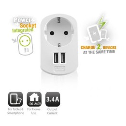 Alimentatore USB 3.4A due porte con presa passante