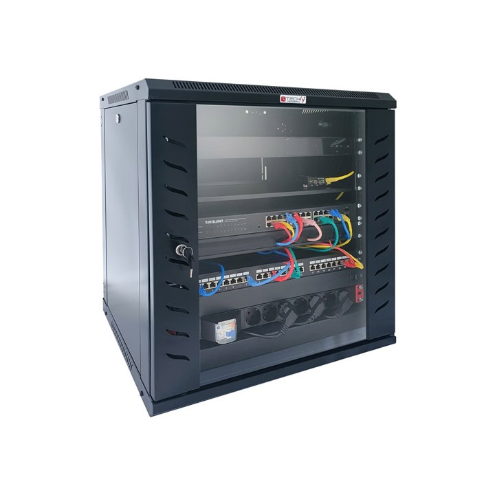 Armadio Rack 19" a Muro 12 unità Nero - 635x570x450 (AxLxP) - KIT MONTAGGIO