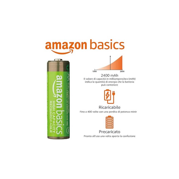 Batteria Ricaricabile Stilo AA 2000mAh Confezione da 4 pezzi