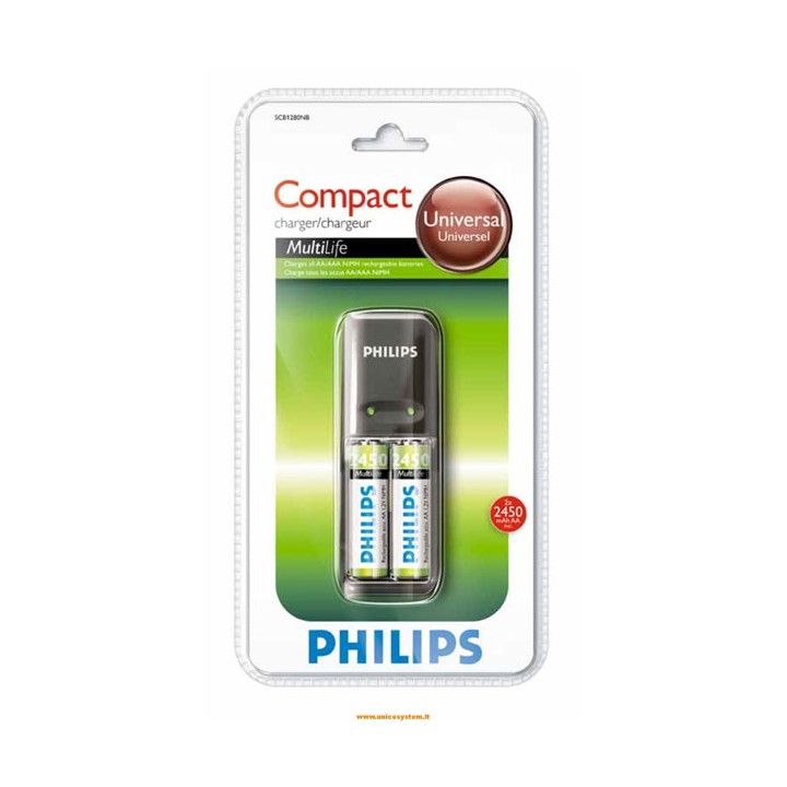 Carica Batterie + 2 Batterie Ricaricabili AA 2450mAh PHILIPS