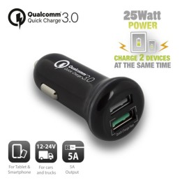 Caricatore da Auto 2 porte USB 5A con Quick Charge 3.0 EW1352