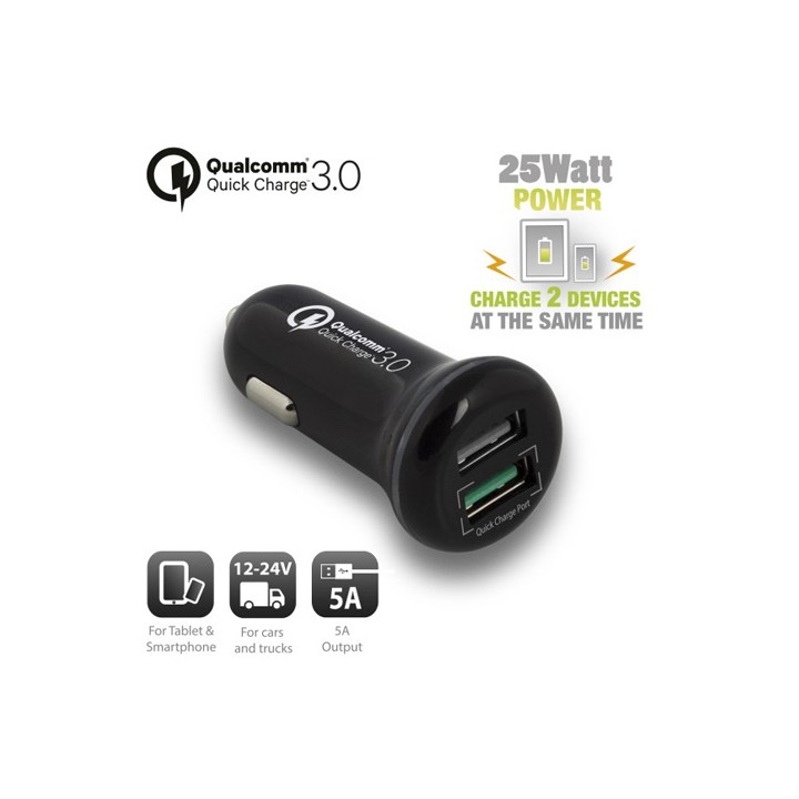 Caricatore da Auto 2 porte USB 5A con Quick Charge 3.0 EW1352