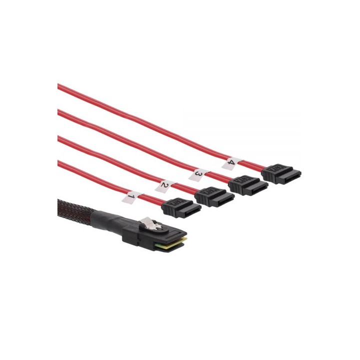 Cavo Mini SAS, SFF-8087 maschio/ 4x SATA L-Form 7pin maschio, configurazione Crossover, OCF, 0,75m