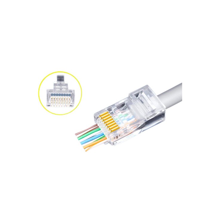 Confezione 100 Plug Modulari RJ45 Passante Cat6 FastCrimp UTP