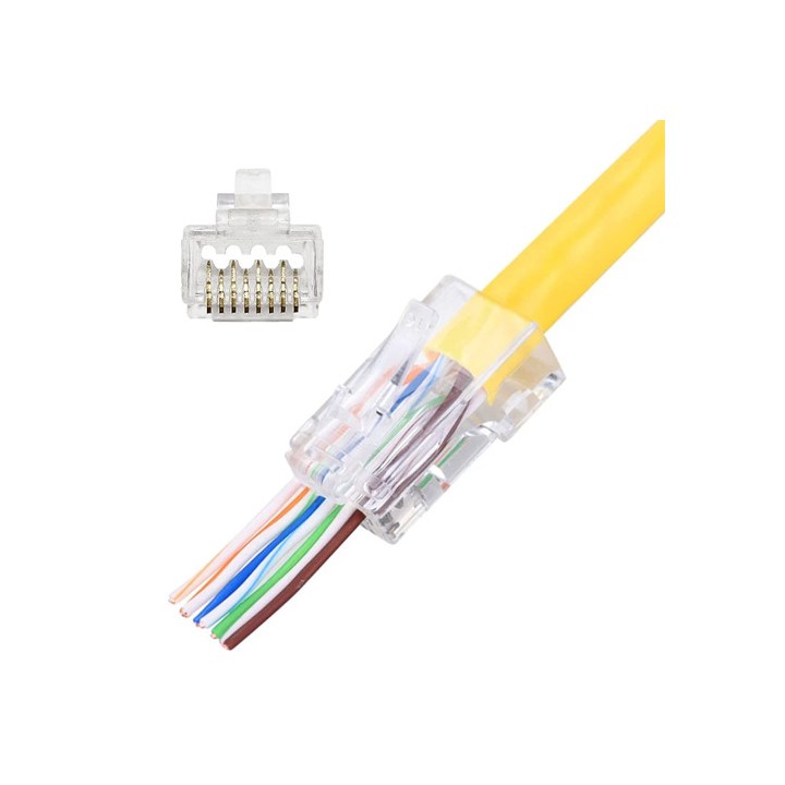 Confezione 100 Plug modulari RJ45 Passanti Cat6 UTP