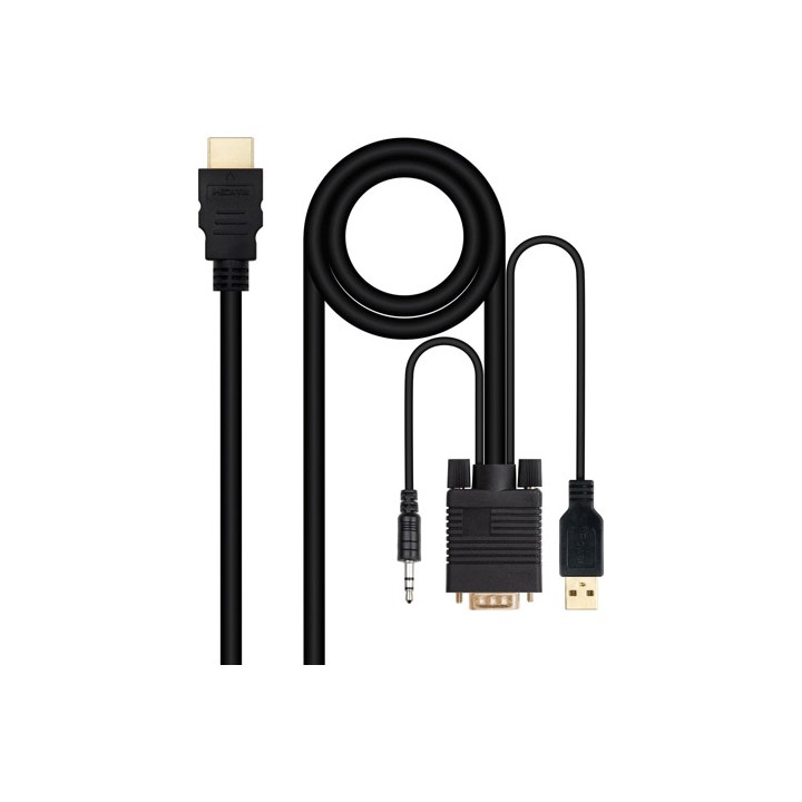 Adattatore da HDMI a VGA + Jack 3.5 + USB A 1,8 m Nero