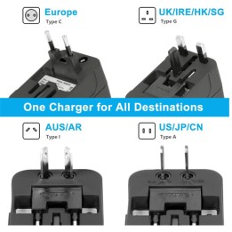 Adattatore da Viaggio Universale con 2 Porte Caricabatterie USB Adatto per più di 180 paesi