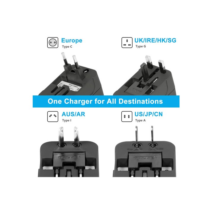 Adattatore da Viaggio Universale con 2 Porte Caricabatterie USB Adatto per più di 180 paesi