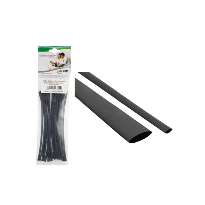 Guaina termorestringente rapporto 2 : 1 da 4mm a 2mm, lunghezza manicotti 200mm neri, 20pz