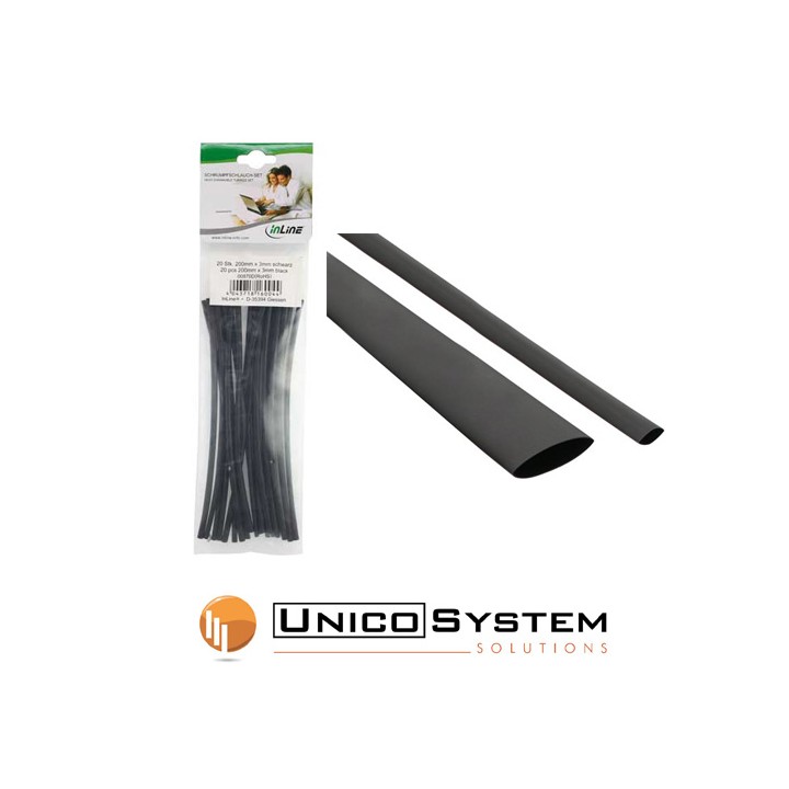 Guaina termorestringente rapporto 2 : 1 da 6mm a 3mm, lunghezza manicotti 200mm neri, 20pz