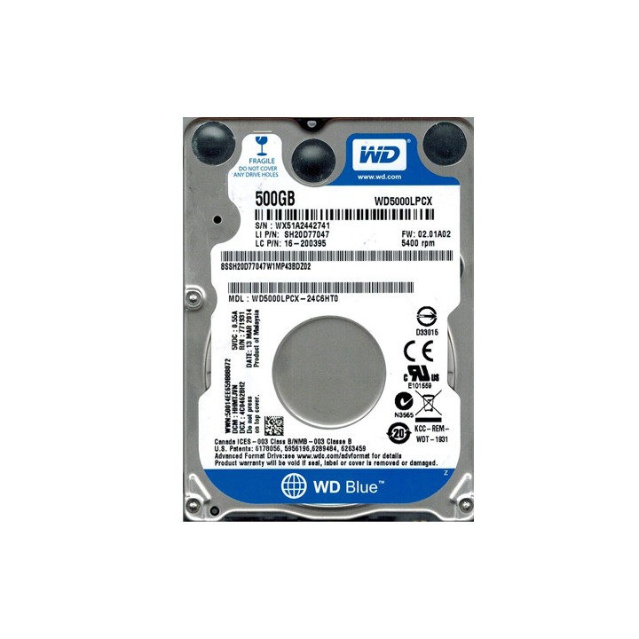 Hard Disk 500 Gbyte 2.5" Sata WD WD5000LPCX