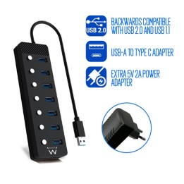 Hub Type-C 7 Porte USB 3.2 Gen1 (USB 3.0) Type C con interruttori singoli