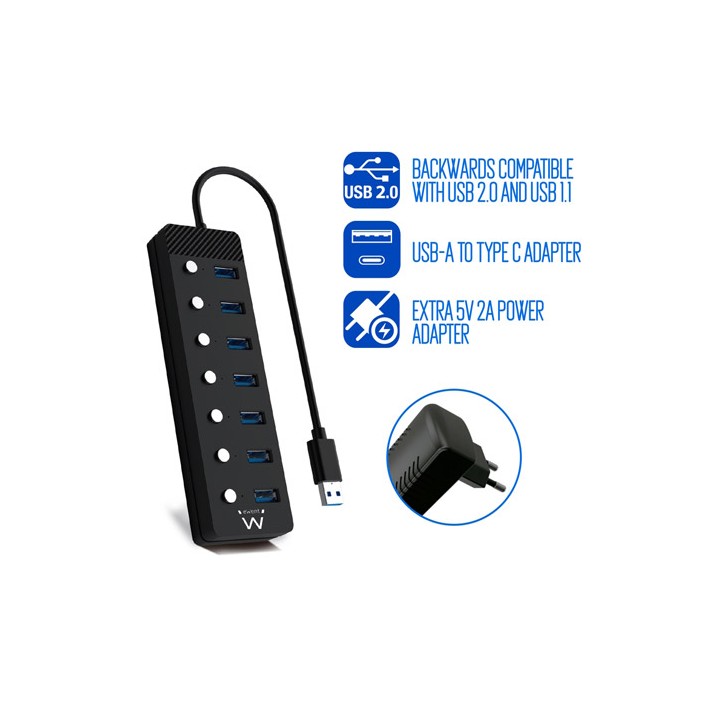 Hub Type-C 7 Porte USB 3.2 Gen1 (USB 3.0) Type C con interruttori singoli