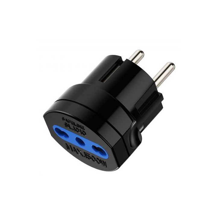 Adattatore elettrico 1 posizione con spina Schuko 16A Nera