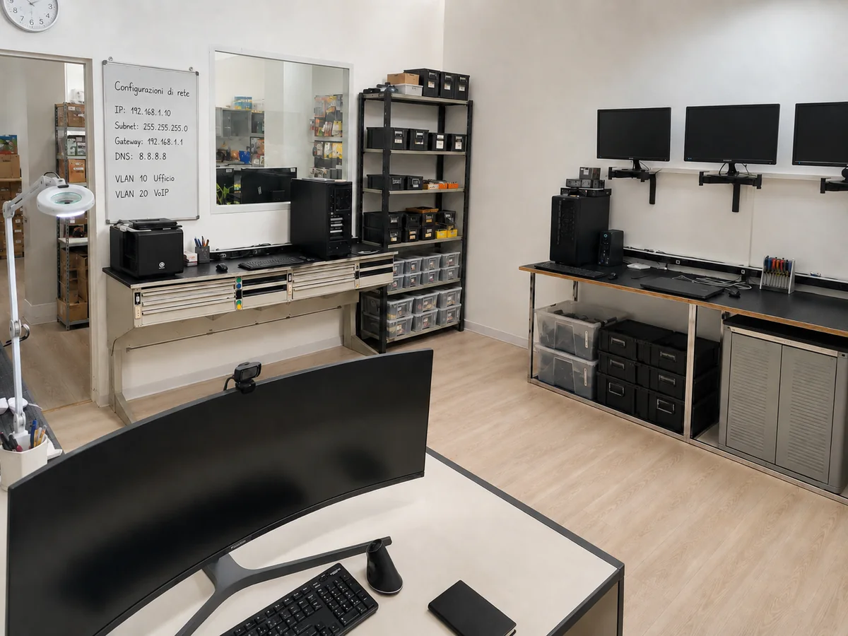 Laboratorio tecnico Unico System per assistenza computer, reti e configurazioni